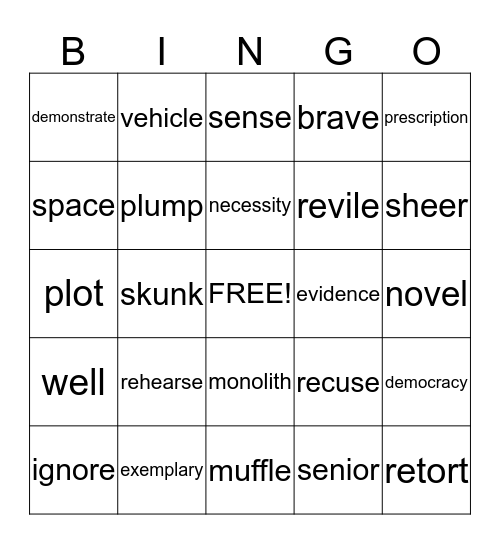 !!!!!Vocabulary Bingo!!!! Bingo Card