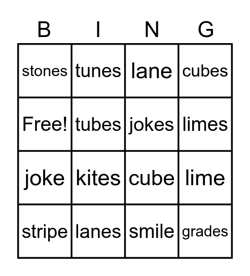 Suffix Bingo Card