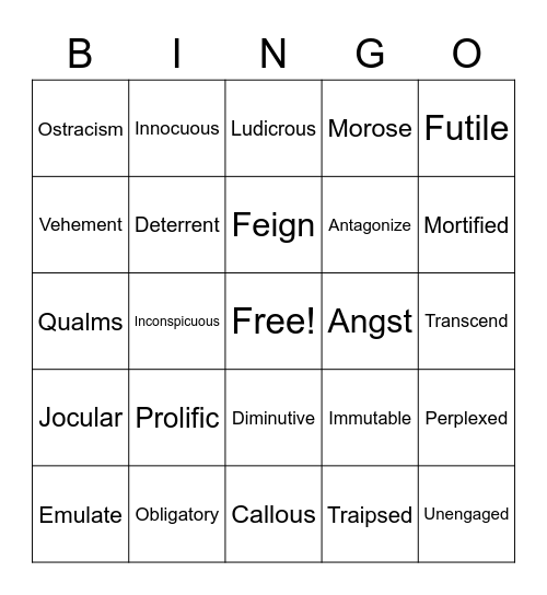 Book Thief Vocabulary Bingo Card