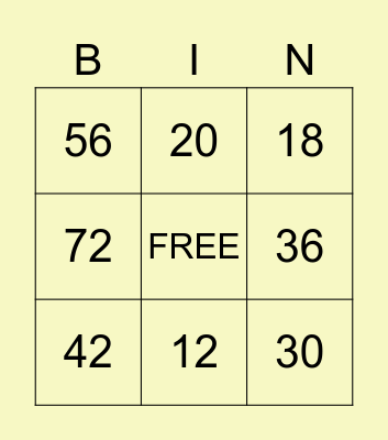 Multiplication Bingo Card