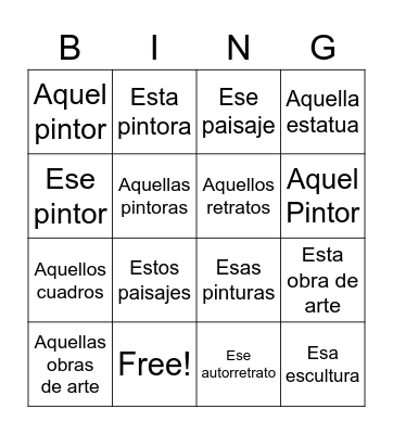 Demonstratives-Art Bingo Card