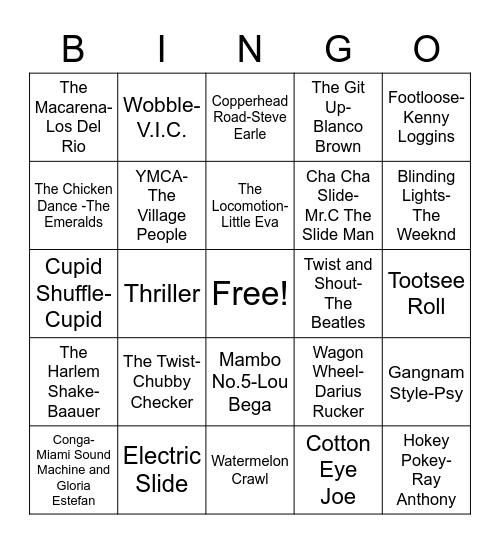 Dance Bingo Card