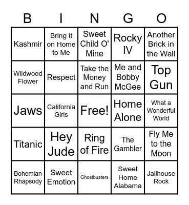 Movie & Music Bingo Card