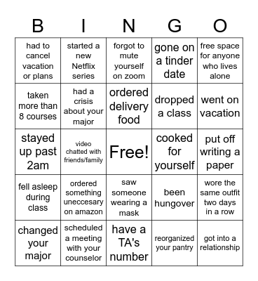 AXID/ADPI College on Zoom Edition Bingo Card