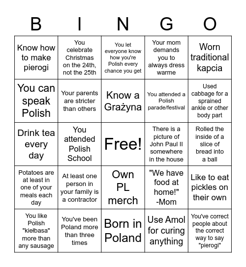 BINGO: Polish Edition Bingo Card