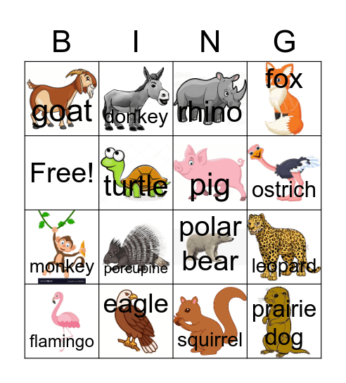 Zoo Visit Bingo Card