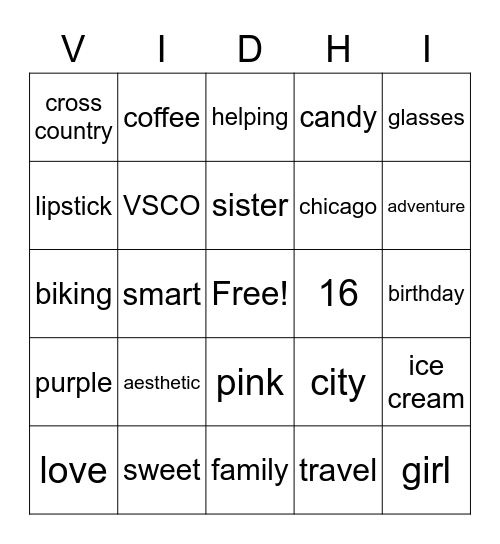 Happy Sweet 16 Bingo Card