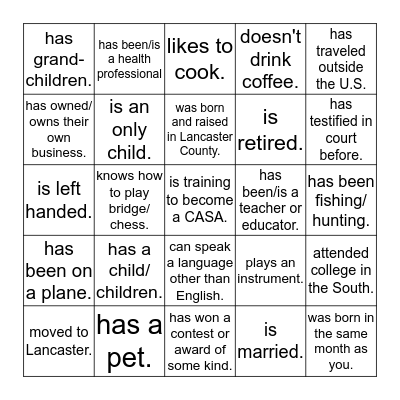 Find someone who... Bingo Card
