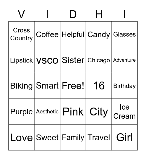Happy Sweet 16 Bingo Card