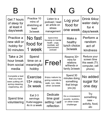 Wellness Bingo Card