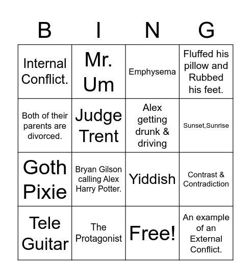 Novel Mid-Test Review Bingo Card