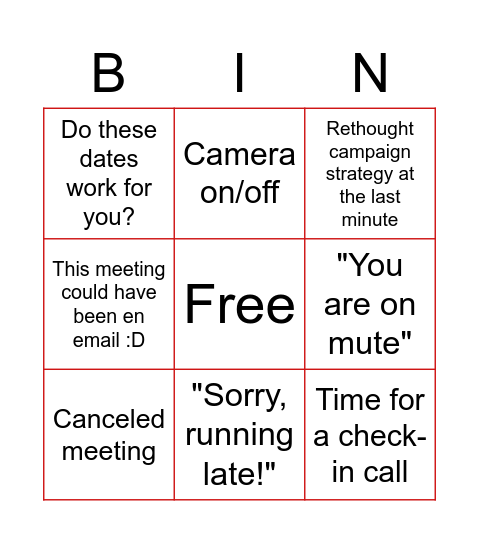 Pod-closing meeting Bingo Card
