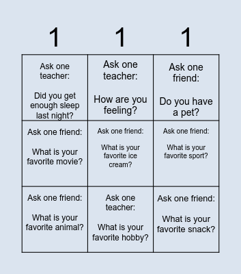 Gerardo: Ask 3 questions today Bingo Card