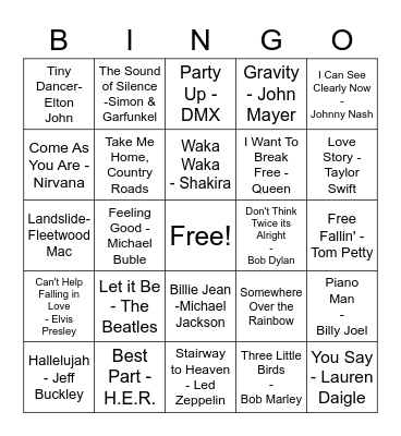 Musical Bingo Card