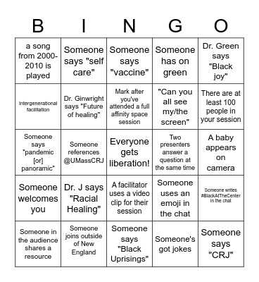 Day 1 #BlackAtTheCenter Bingo Card