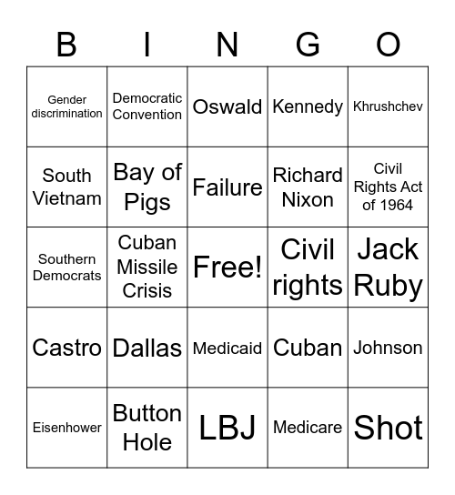 JFK and LBJ Bingo Card