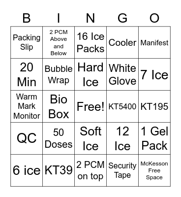 Packout Bingo Card