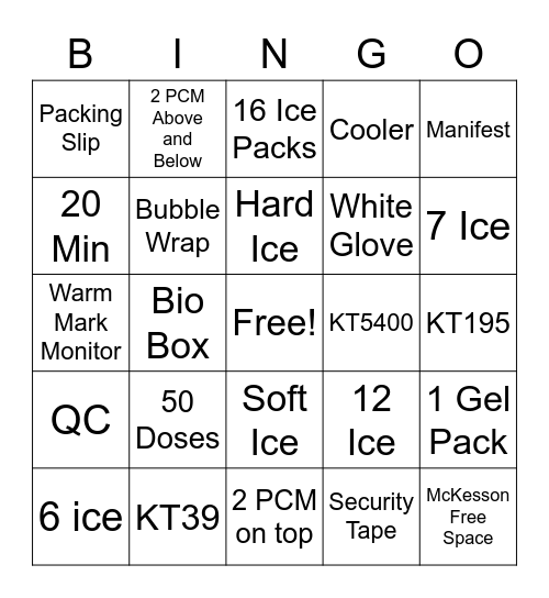 Packout Bingo Card