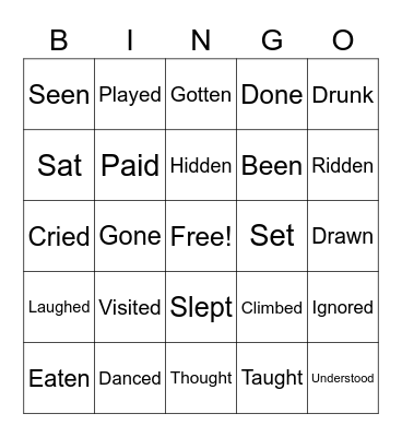 Verbs for present perfect Bingo Card