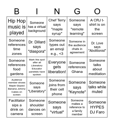 Day 2 #BlackAtTheCenter BINGO Card