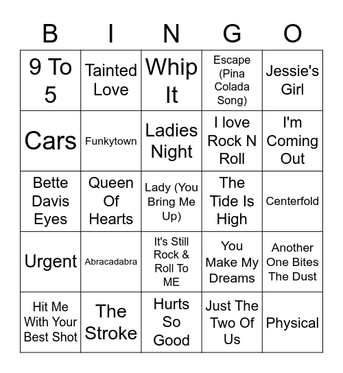 Best Of The 80's #1 Bingo Card