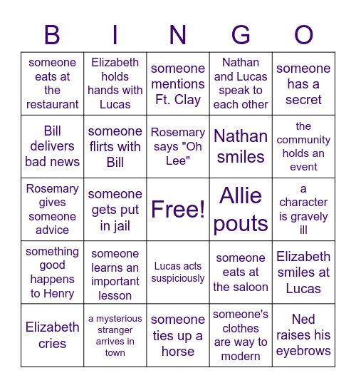 When Calls The Heart Bingo Card