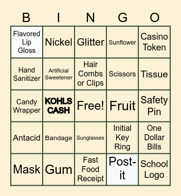 HAND BAG Bingo Card