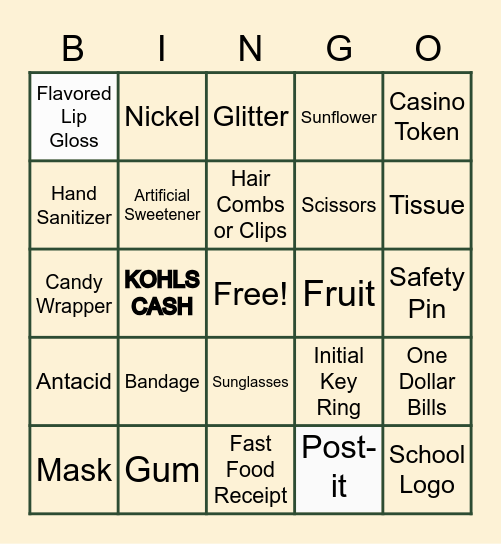 HAND BAG Bingo Card