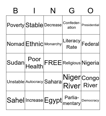 Africa Bingo Card