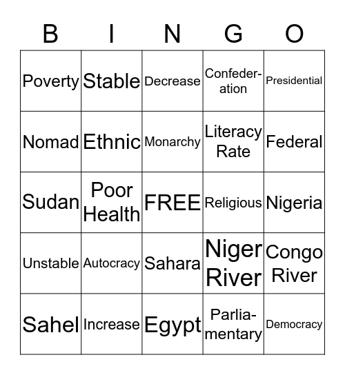 Africa Bingo Card