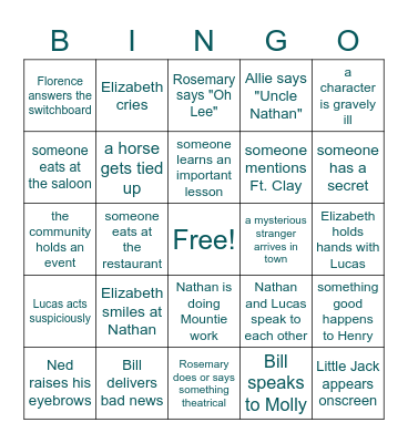 When Calls the Heart Bingo Card