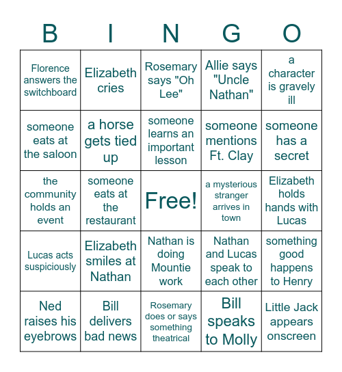 When Calls the Heart Bingo Card