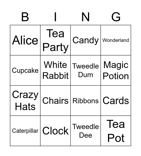 Mad Hatter Tea Party Bingo Card