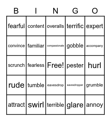 Vocabulary - Bingo Card
