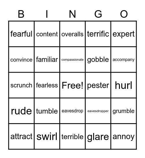 Vocabulary - Bingo Card