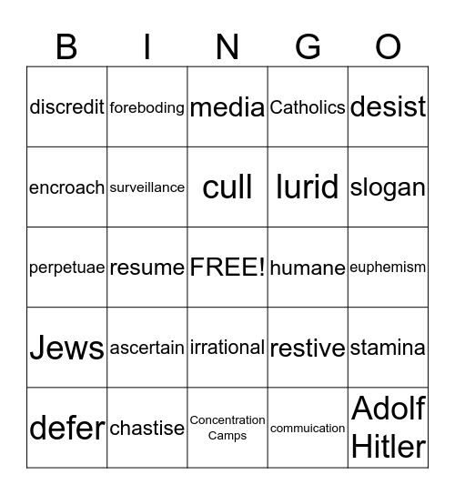 Lesson 15 Bingo Card
