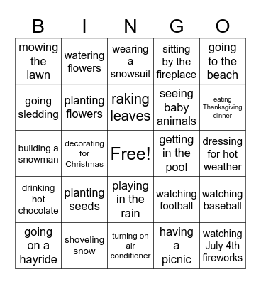 Seasons Bingo Card