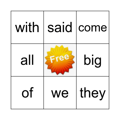 Sight Words- Orange Bingo Card