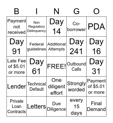 Due Diligence Bingo Card