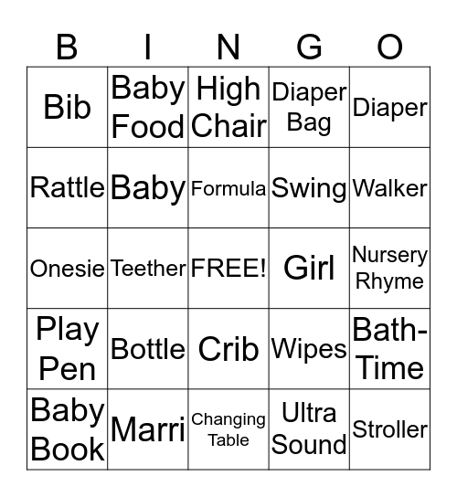 Baby Bingo Card