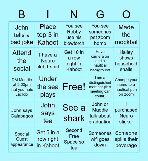 Nautical Bingo (tea) Bingo Card