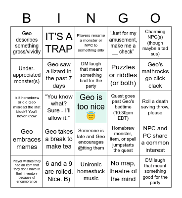 Geo Bingo Card