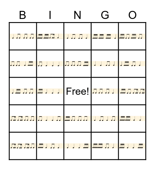 Rhythm Bingo! Bingo Card