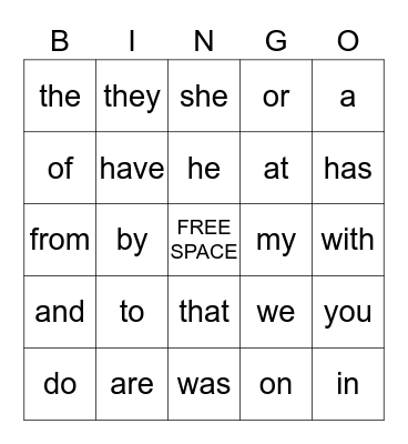 SIGHT WORDS Bingo Card