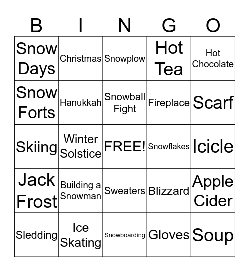 Winter Wonderland Bingo Card