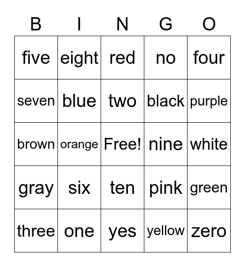 List 10 & Color Words Bingo Card