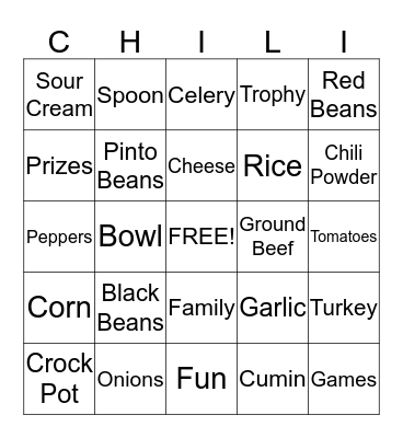 Chili Cook-Off  Bingo Card