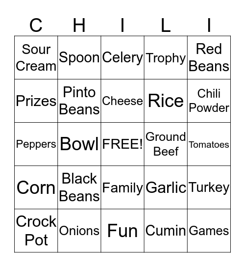 Chili Cook-Off  Bingo Card