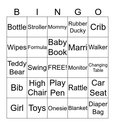 Baby Bingo Card