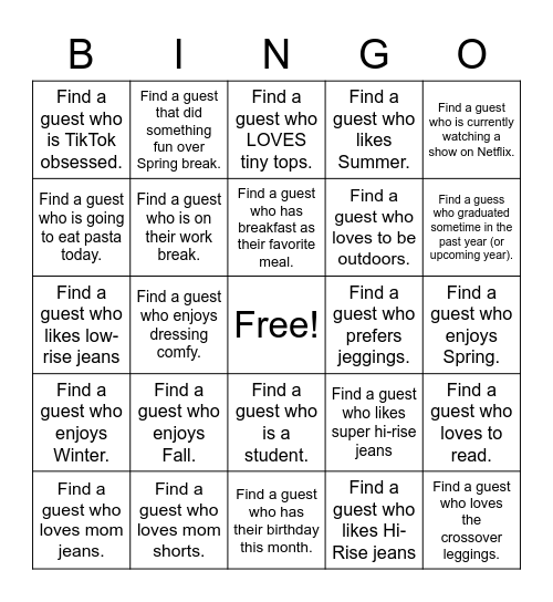 Brand Ambassador BINGO Cards Bingo Card